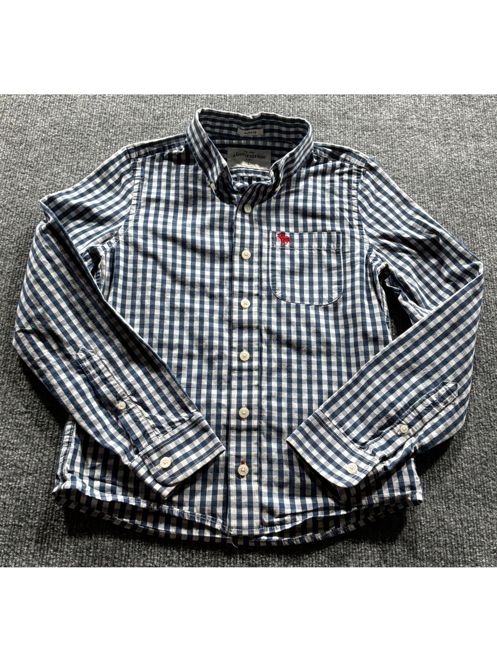 Abercrombie Kids Muscle Fit Blue and White Checkered Button-Up Shirt Size L